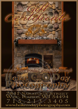 GIFT CERTIFICATE $75 - 5x7 V - FIREPLACE